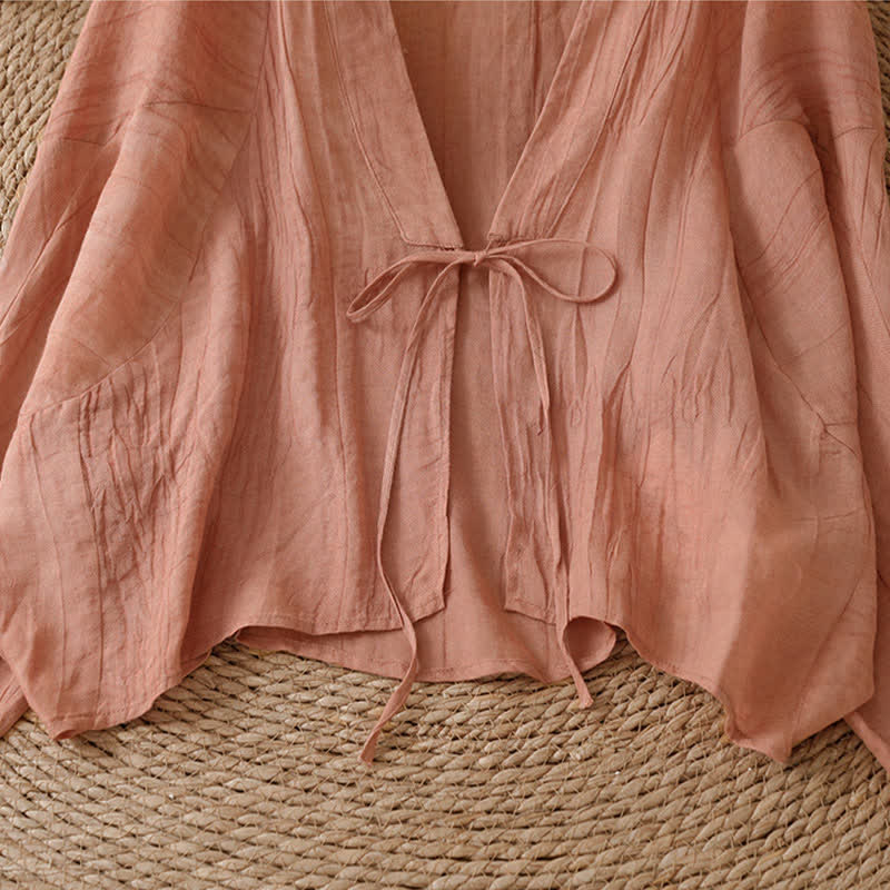 Buddha Stones Letnie, swobodne, boho, marszczone, ściągane, solidne kimono damskie - image 31