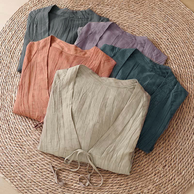 Buddha Stones Letnie, swobodne, boho, marszczone, ściągane, solidne kimono damskie - image 38