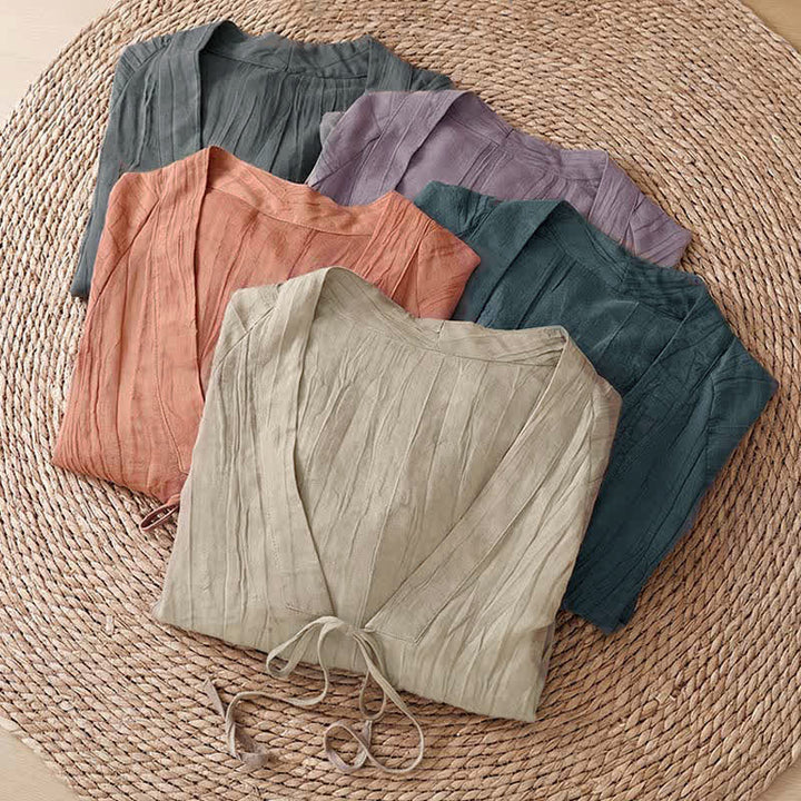 Buddha Stones Letnie, swobodne, boho, marszczone, ściągane, solidne kimono damskie - image 38