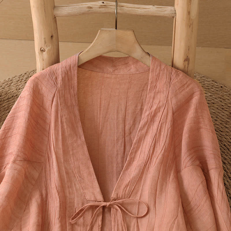 Buddha Stones Letnie, swobodne, boho, marszczone, ściągane, solidne kimono damskie - image 27