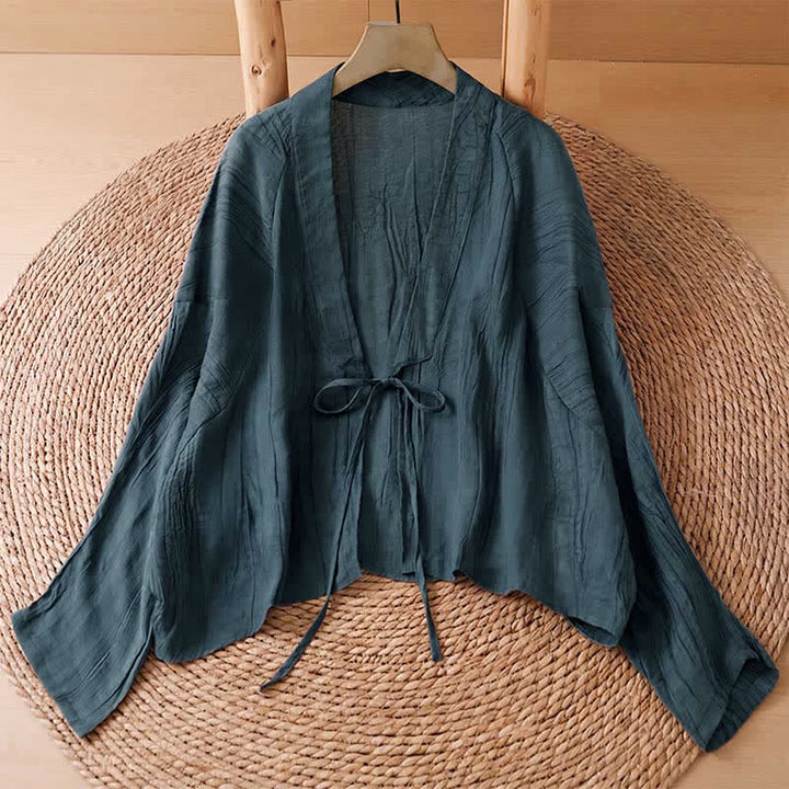 Buddha Stones Letnie, swobodne, boho, marszczone, ściągane, solidne kimono damskie - Cyraneczka - US14, UK/AU18, EU46 (2XL) - image 10