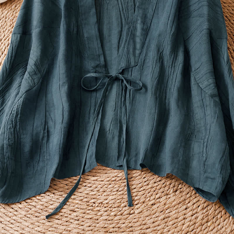Buddha Stones Letnie, swobodne, boho, marszczone, ściągane, solidne kimono damskie - image 15