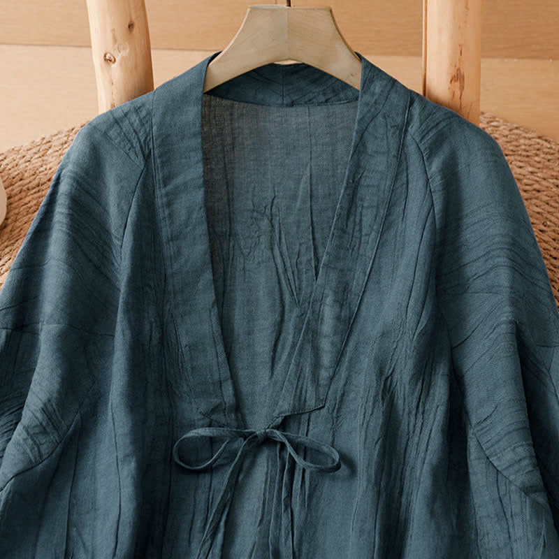 Buddha Stones Letnie, swobodne, boho, marszczone, ściągane, solidne kimono damskie - image 12