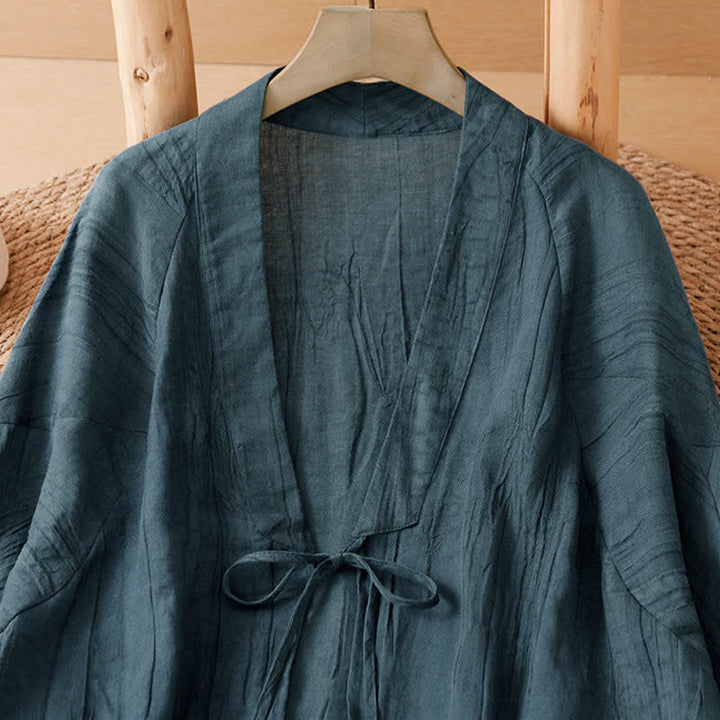 Buddha Stones Letnie, swobodne, boho, marszczone, ściągane, solidne kimono damskie - image 12