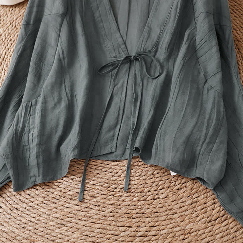 Buddha Stones Letnie, swobodne, boho, marszczone, ściągane, solidne kimono damskie - image 35