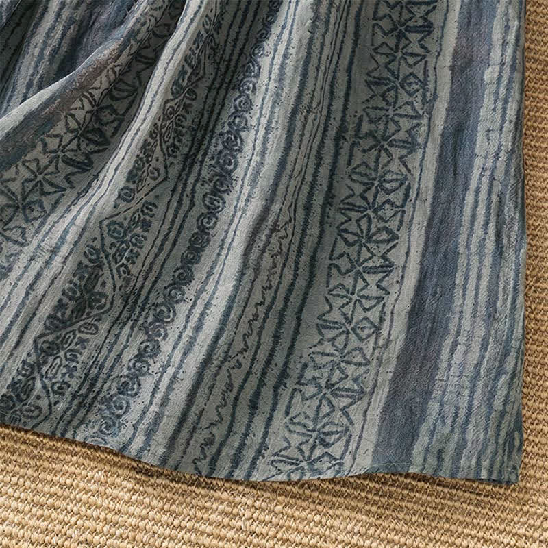 Buddha Stones Wiosenne letnie swobodne spódnice damskie w stylu boho ze ściągaczem i geometrycznym wzorem i kieszeniami - image 10
