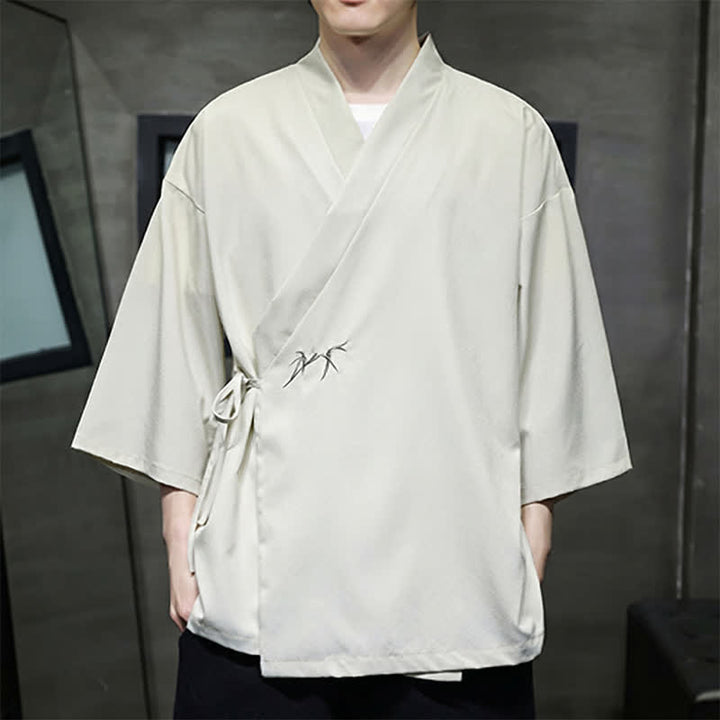 Buddha Stones Letnie kimono męskie w minimalistycznym stylu Tang z ściągaczem i bambusowym, solidnym rękawem o długości 3/4 - image 1
