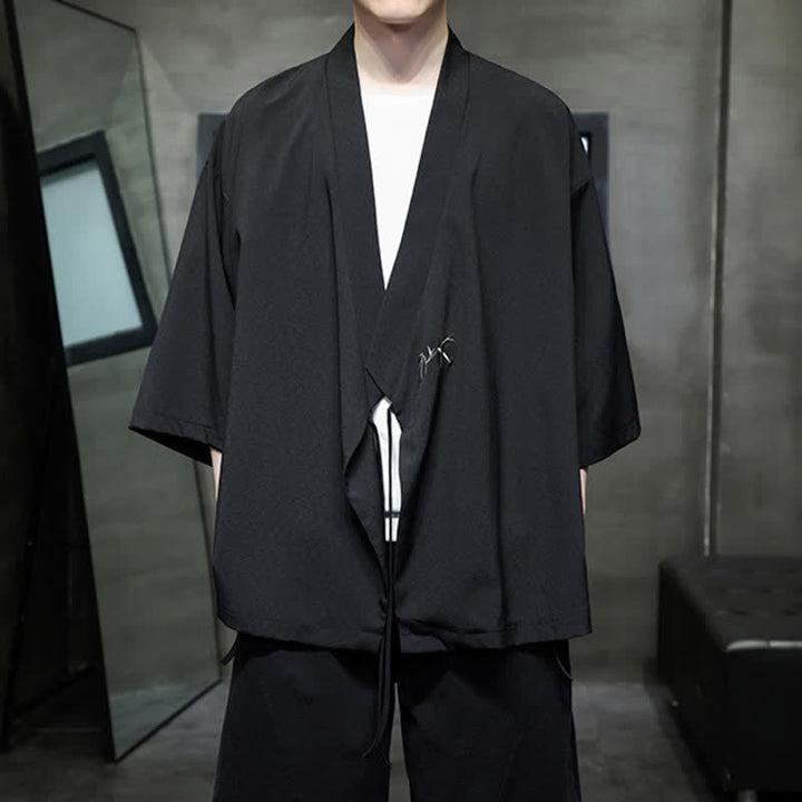 Buddha Stones Letnie kimono męskie w minimalistycznym stylu Tang z ściągaczem i bambusowym, solidnym rękawem o długości 3/4 - image 10