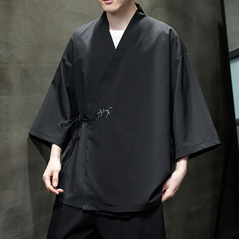 Buddha Stones Letnie kimono męskie w minimalistycznym stylu Tang z ściągaczem i bambusowym, solidnym rękawem o długości 3/4 - image 14