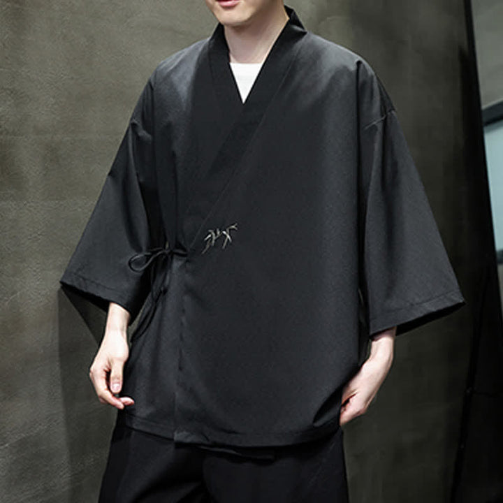 Buddha Stones Letnie kimono męskie w minimalistycznym stylu Tang z ściągaczem i bambusowym, solidnym rękawem o długości 3/4 - image 14
