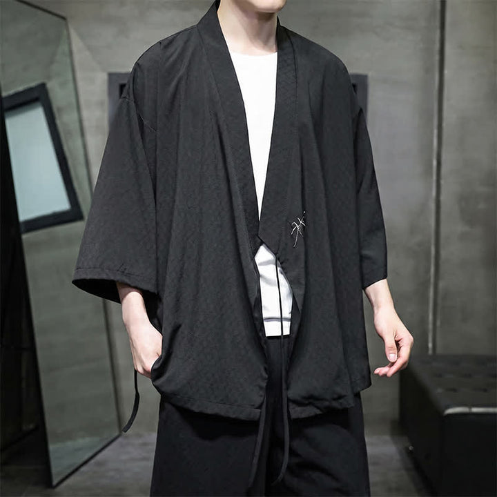 Buddha Stones Letnie kimono męskie w minimalistycznym stylu Tang z ściągaczem i bambusowym, solidnym rękawem o długości 3/4 - image 12