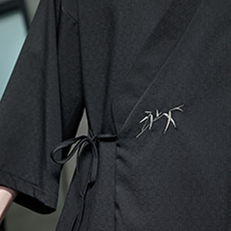 Buddha Stones Letnie kimono męskie w minimalistycznym stylu Tang z ściągaczem i bambusowym, solidnym rękawem o długości 3/4 - image 20