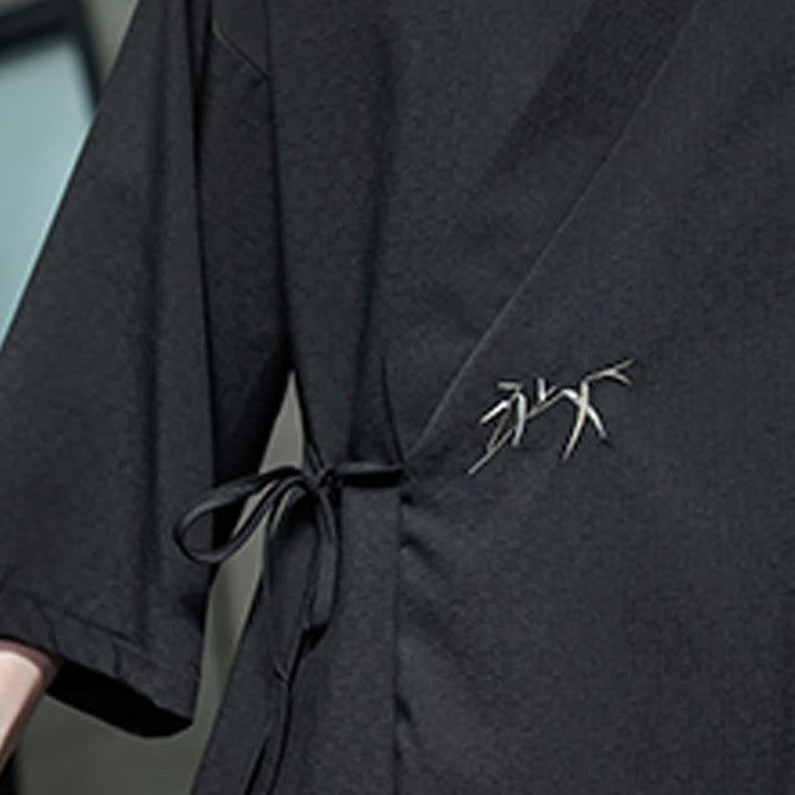Buddha Stones Letnie kimono męskie w minimalistycznym stylu Tang z ściągaczem i bambusowym, solidnym rękawem o długości 3/4 - image 20