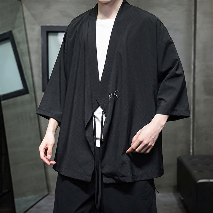 Buddha Stones Letnie kimono męskie w minimalistycznym stylu Tang z ściągaczem i bambusowym, solidnym rękawem o długości 3/4 - image 13