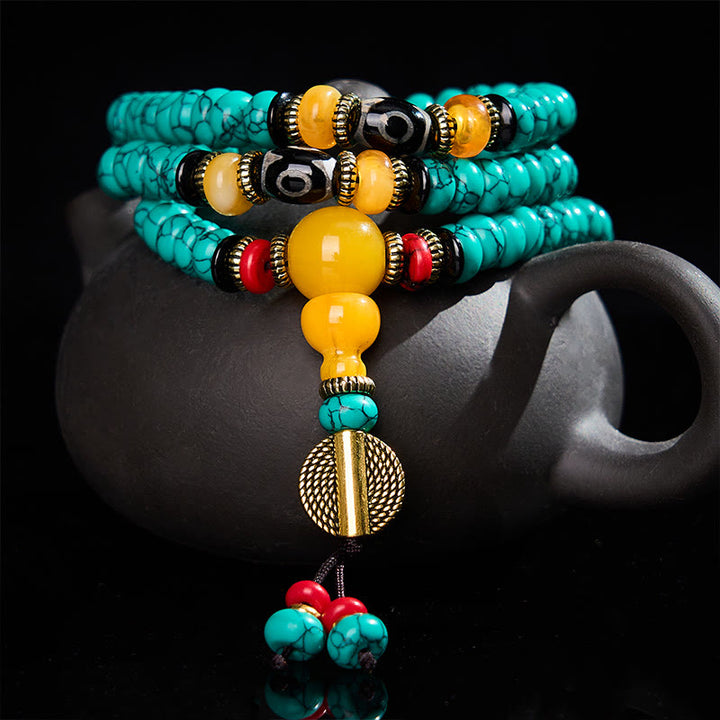 Buddha Stones Koraliki z turkusowego abakusa Dzi Koraliki Mala Komunikacja i Dobrobyt - 8 mm - image 0