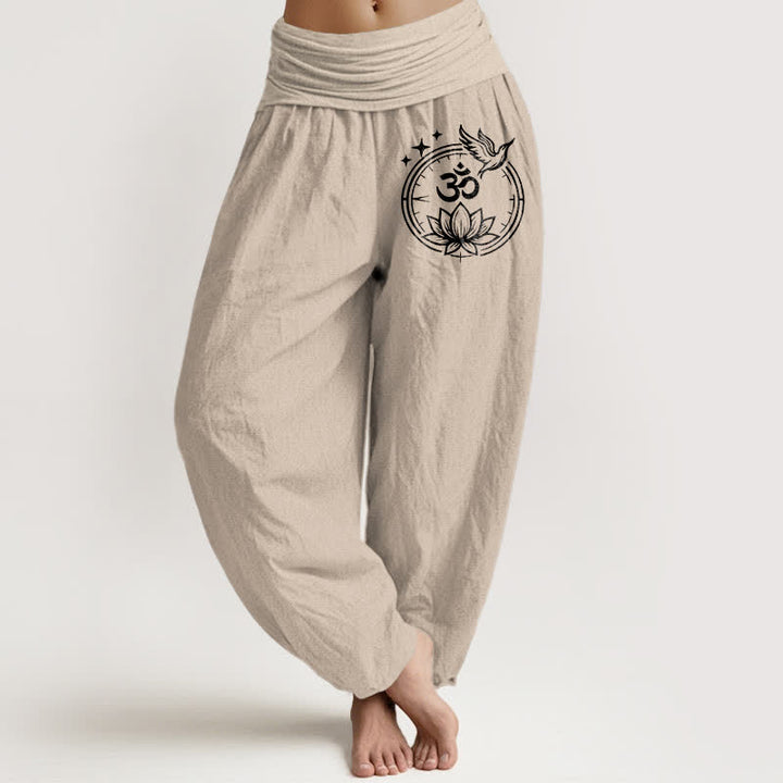 Buddha Stones Spodnie damskie harem z elastycznej talii z motywem ptaka Lotus Om z czystej bawełny - Dębnik - US16, UK/AU20, EU48 (3XL) - image 11