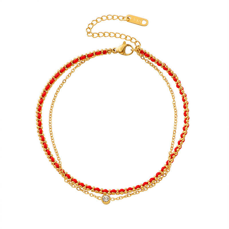 Buddha Stones Bransoletka na kostkę Faith Double Wrap z tytanu i czerwonego sznurka - image 4