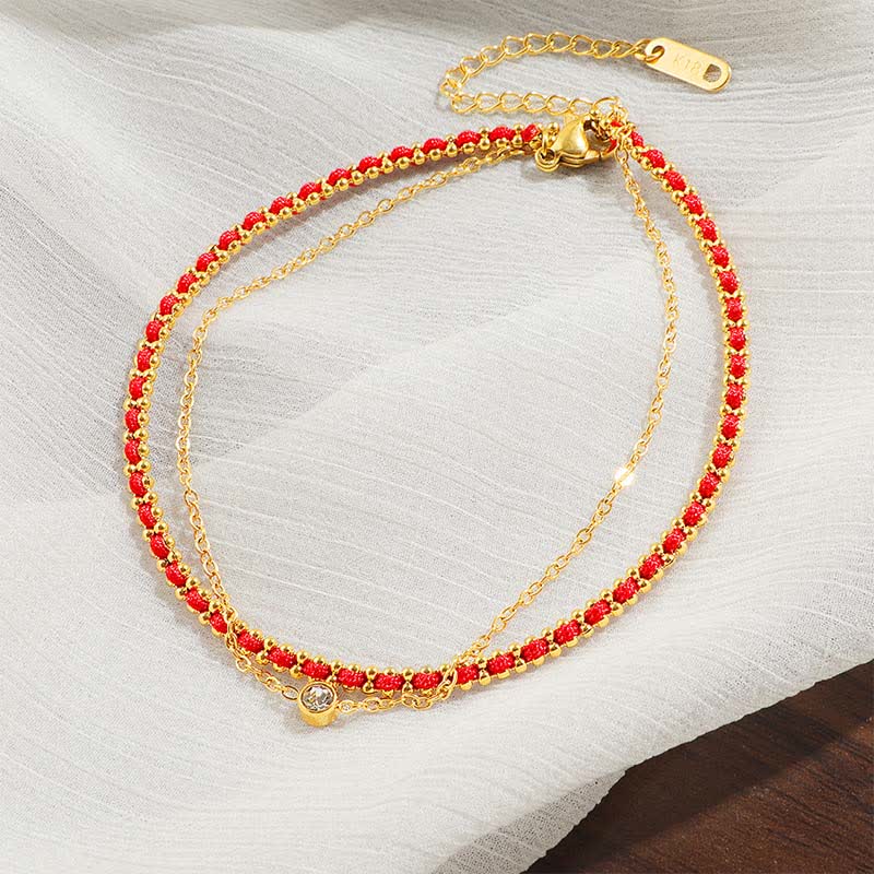 Buddha Stones Bransoletka na kostkę Faith Double Wrap z tytanu i czerwonego sznurka - image 1