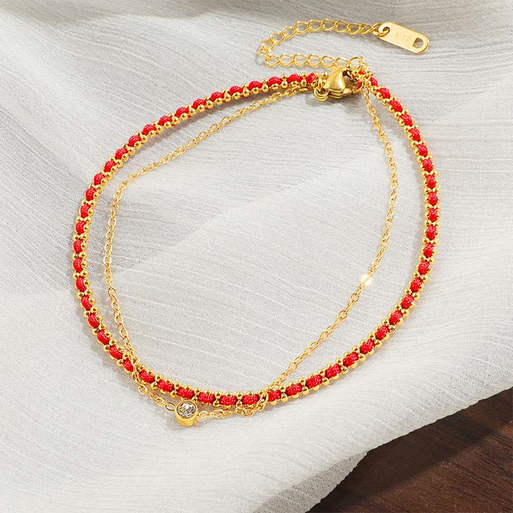 Buddha Stones Bransoletka na kostkę Faith Double Wrap z tytanu i czerwonego sznurka - image 1