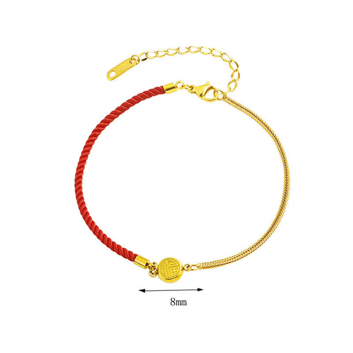 Buddha Stones Bransoletka na kostkę z tytanowej stali Fu Character Red String Blessing Braided - image 3