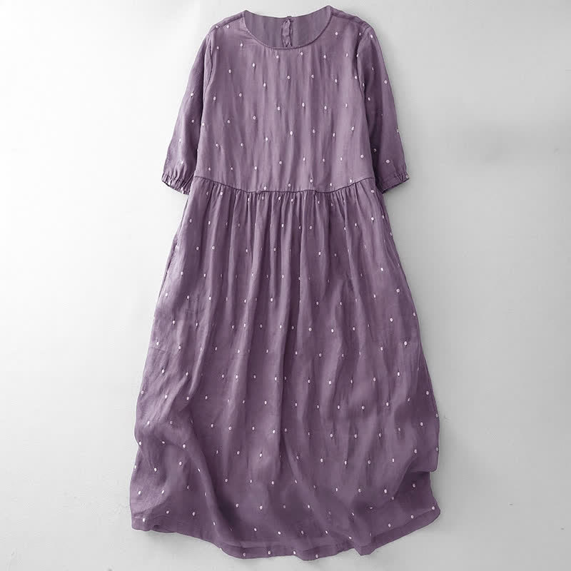 Sukienka midi z poliestru z kieszeniami i guzikami z tyłu w kropki i Buddha Stones - Śliwka - US12, UK/AU16, EU44 (2XL) - image 0