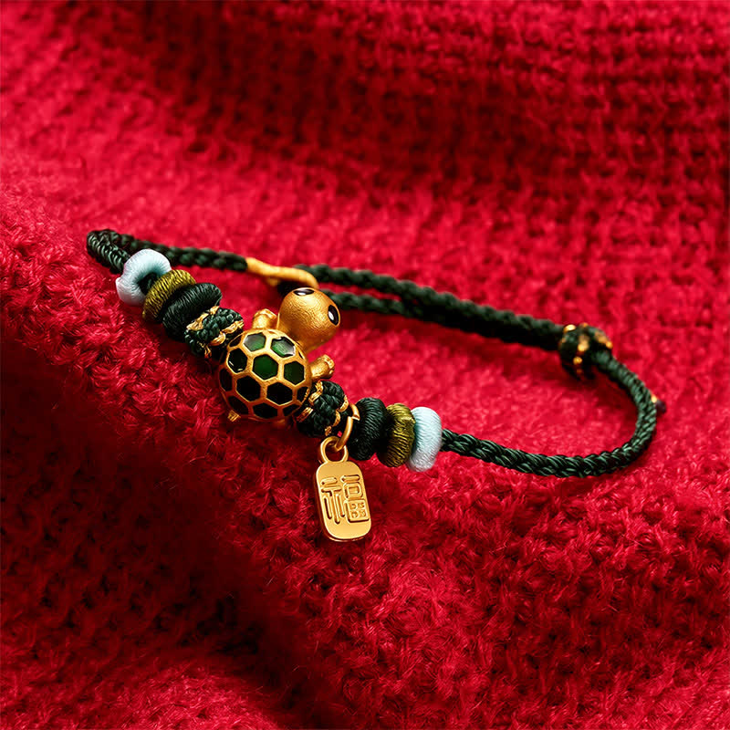 Buddha Stones Bransoletka wytrzymałościowa z czerwonego sznurka z motywem żółwia Fu - image 3