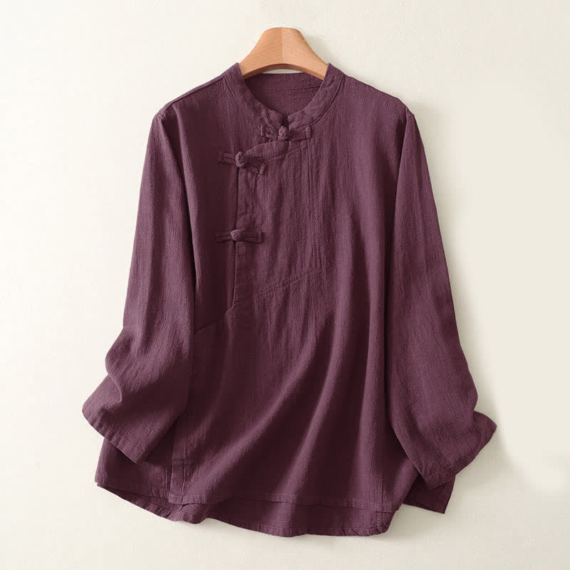 Koszula damska z długim rękawem „Buddha Stones” w stylu casual, prosta, z guzikami w kształcie żaby - Fioletowy - US8-10，UK/AU12-14，EU40-42 (2XL) - image 1