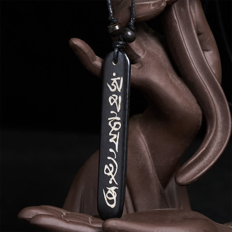 Buddha Stones Ręcznie rzeźbiony naszyjnik z koralików kostnych Om Mani Padme Hum Peace - image 1