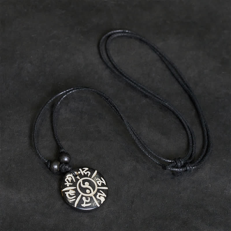 Buddha Stones Ręcznie rzeźbiony naszyjnik z koralików kostnych Om Mani Padme Hum Yin Yang Protection - image 3