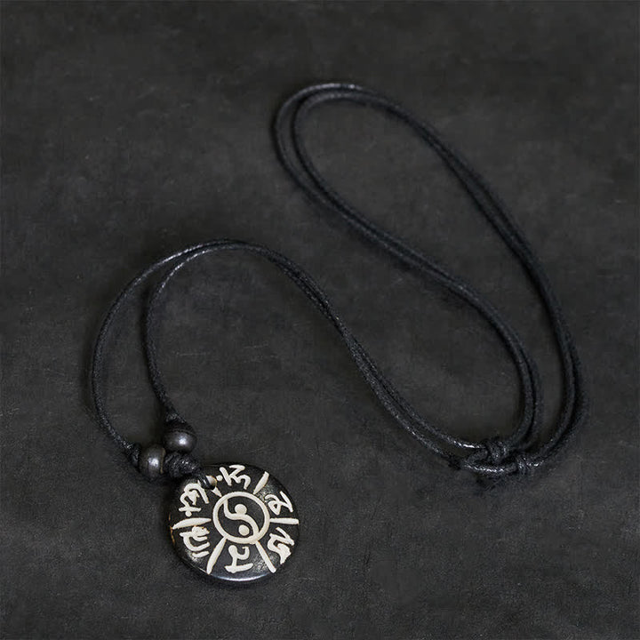 Buddha Stones Ręcznie rzeźbiony naszyjnik z koralików kostnych Om Mani Padme Hum Yin Yang Protection - image 3