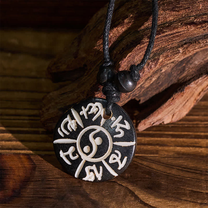 Buddha Stones Ręcznie rzeźbiony naszyjnik z koralików kostnych Om Mani Padme Hum Yin Yang Protection - image 2