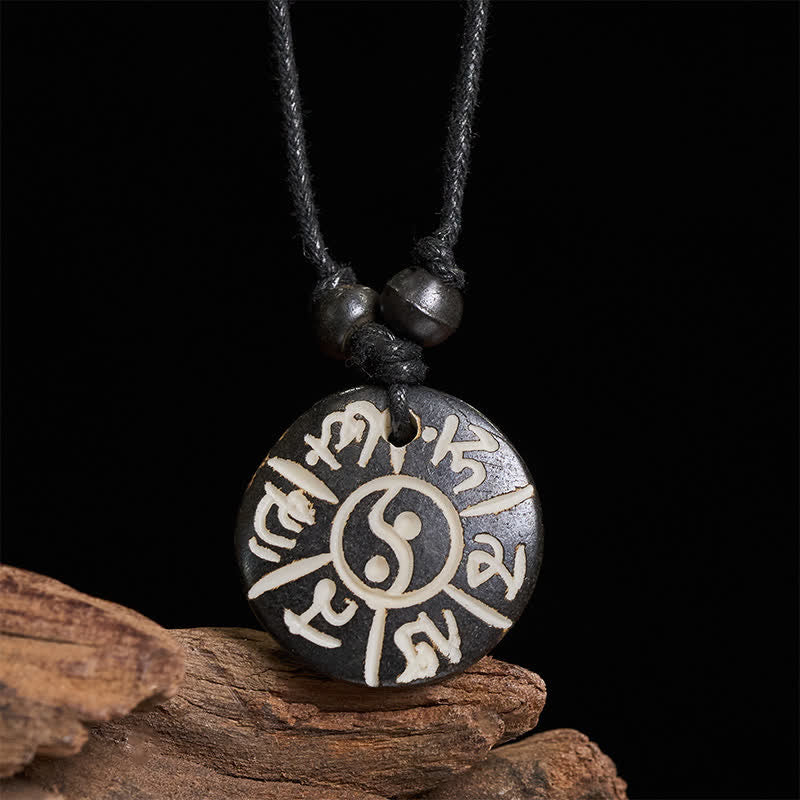 Buddha Stones Ręcznie rzeźbiony naszyjnik z koralików kostnych Om Mani Padme Hum Yin Yang Protection - Om Mani Padme Hum(Miłość ♥ Skupienie) - image 0