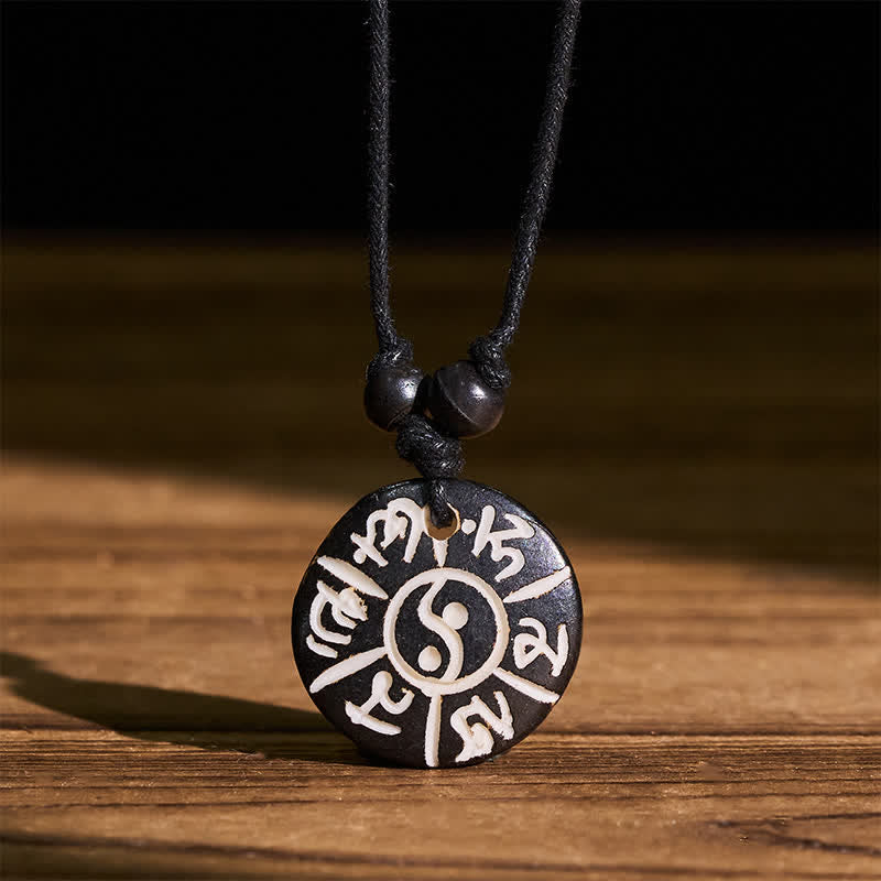 Buddha Stones Ręcznie rzeźbiony naszyjnik z koralików kostnych Om Mani Padme Hum Yin Yang Protection - image 4