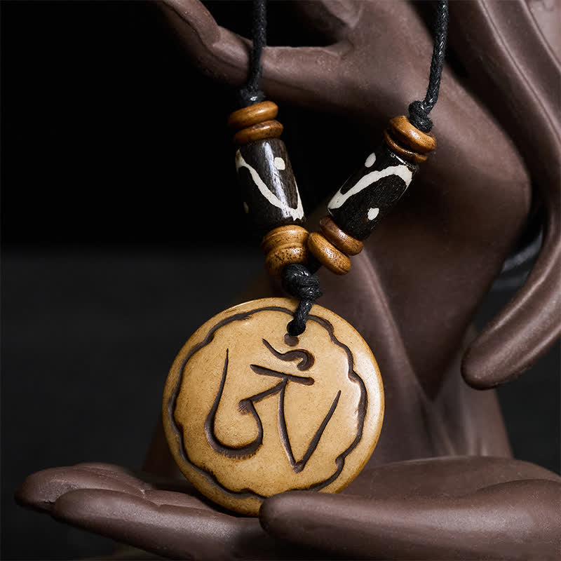 Buddha Stones Naszyjnik z koralików OM, ręcznie rzeźbiony, tybetański wisiorek i wyraz współczucia - image 3