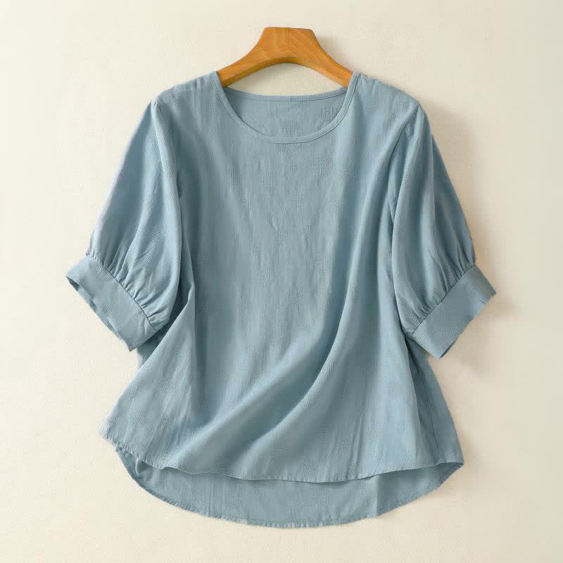 Damska luźna koszulka z krótkim rękawem i okrągłym dekoltem z motywem Buddha Stones - Jasnoniebieski - US8-10，UK/AU12-14，EU40-42 (2XL) - image 0