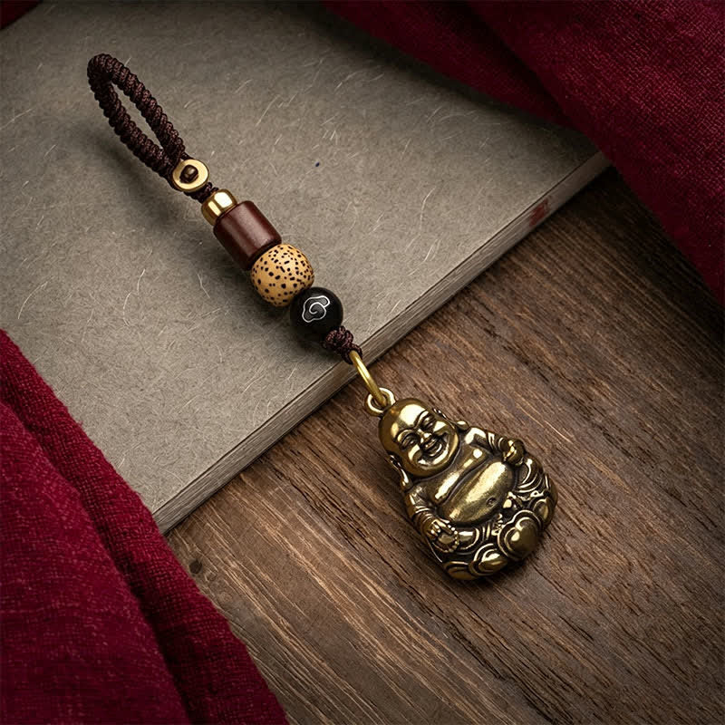 Buddha Stones Mosiężne plecione breloki z motywem Śmiejącego się Buddy, zapewniającego szczęście - image 1