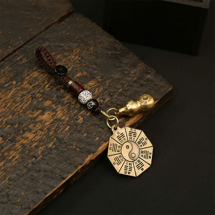Buddha Stones Zabytkowy mosiężny wisiorek Bagua Pi Xiu z pięcioma monetami cesarza, breloki ochronne Yin Yang - Płytka Bagua i tykwa - image 2
