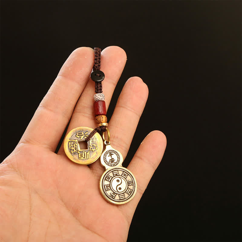 Buddha Stones Mosiężna tykwa Bagua Pi Xiu, wisiorek z pięcioma monetami cesarza, amulet ochronny, brelok - image 13