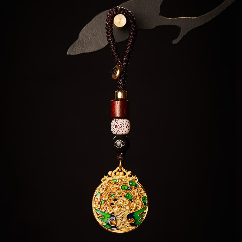Buddha Stones Breloczki z miedzianymi zawieszkami w kształcie pawia Fu - Breloczki z wisiorkiem w kształcie pawia - image 1