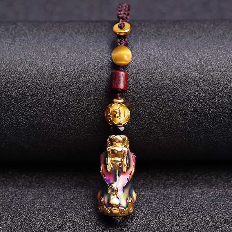 Buddha Stones Breloczki do kluczy samochodowych z plecionej liny Pi Xiu Wealth Energy w kolorze mosiądzu, zmieniające kolor - image 3
