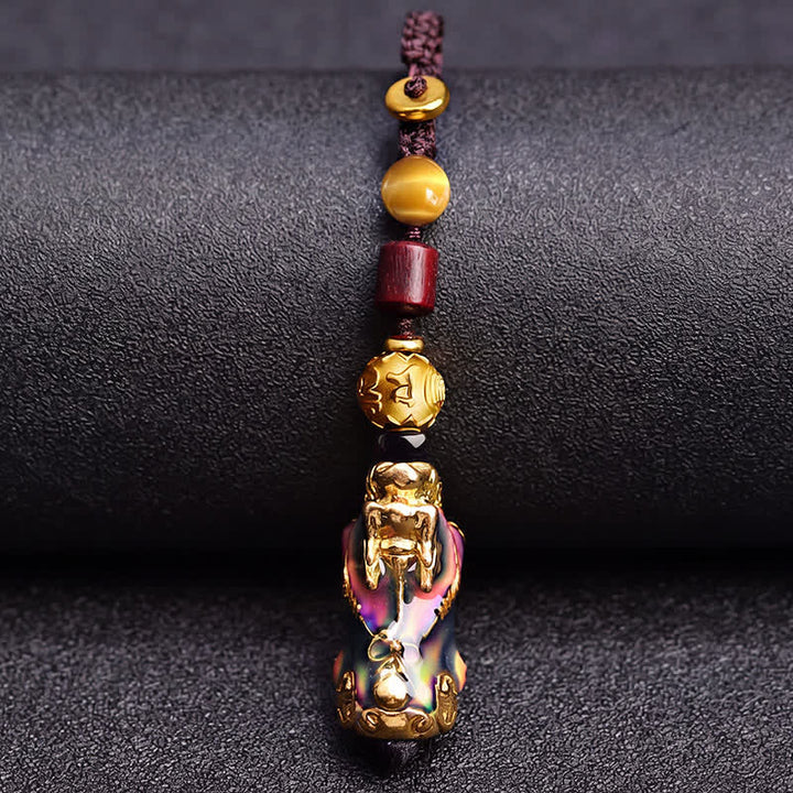 Buddha Stones Breloczki do kluczy samochodowych z plecionej liny Pi Xiu Wealth Energy w kolorze mosiądzu, zmieniające kolor - image 3