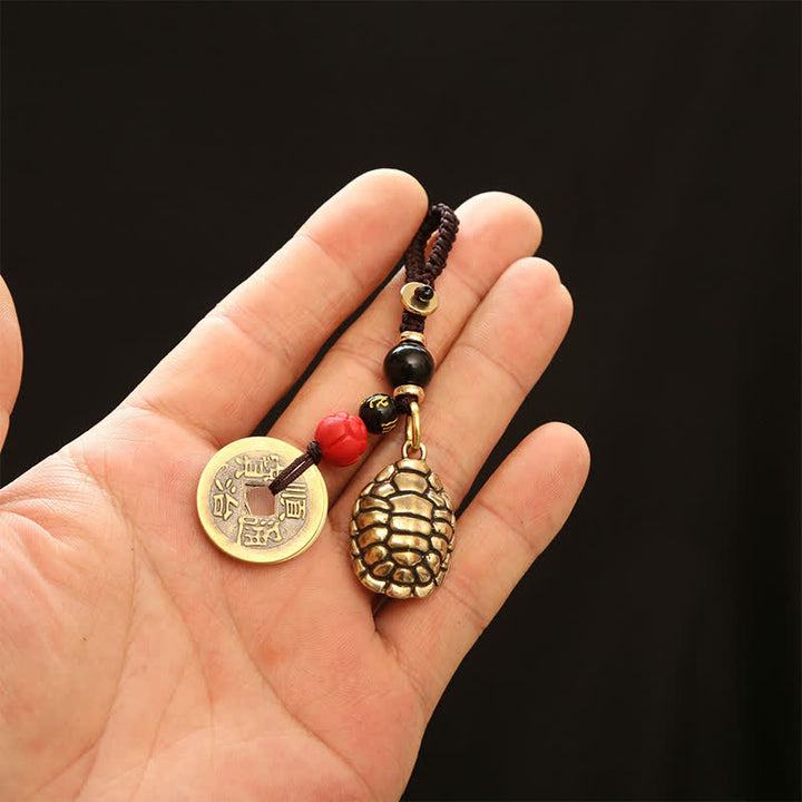 Buddha Stones Breloczki ochronne z mosiężnym żółwiem Pi Xiu z pięcioma monetami cesarza - image 17