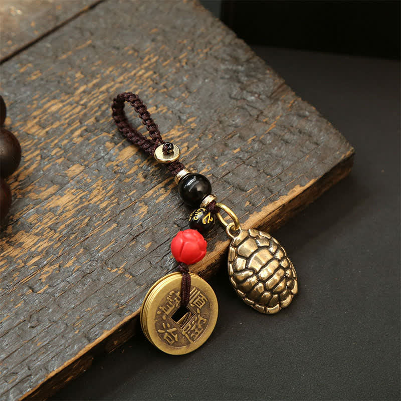 Buddha Stones Breloczki ochronne z mosiężnym żółwiem Pi Xiu z pięcioma monetami cesarza - Monety Turtle Five Emperor - image 16