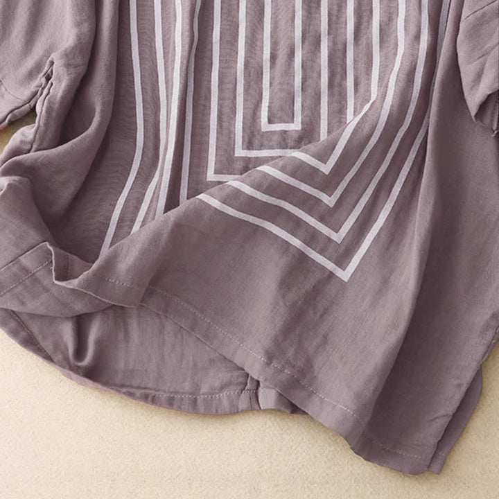 Buddha Stones Casual Line Printing Pattern Krótki rękaw Bawełna Len Damska Koszulka T-shirt - image 20