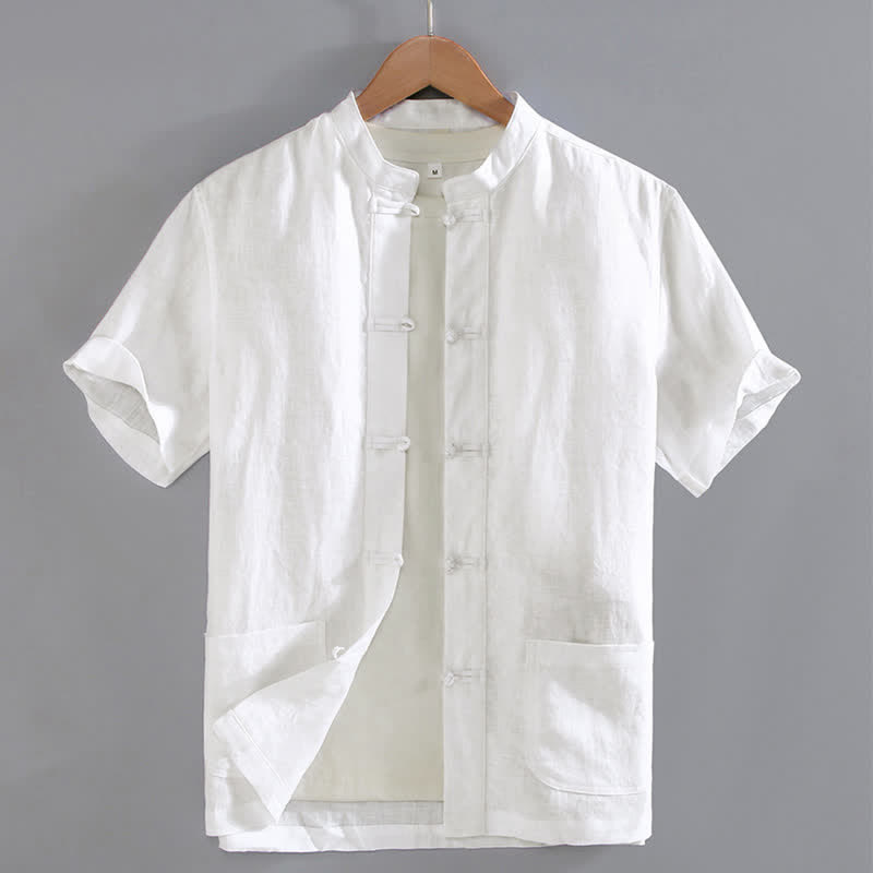 Koszula męska z kieszeniami i guzikami w stylu chińskim z motywem żaby i Buddha Stones w stylu vintage, prosta - Biały - US/UK/AU46， EU56 (5XL) - image 10