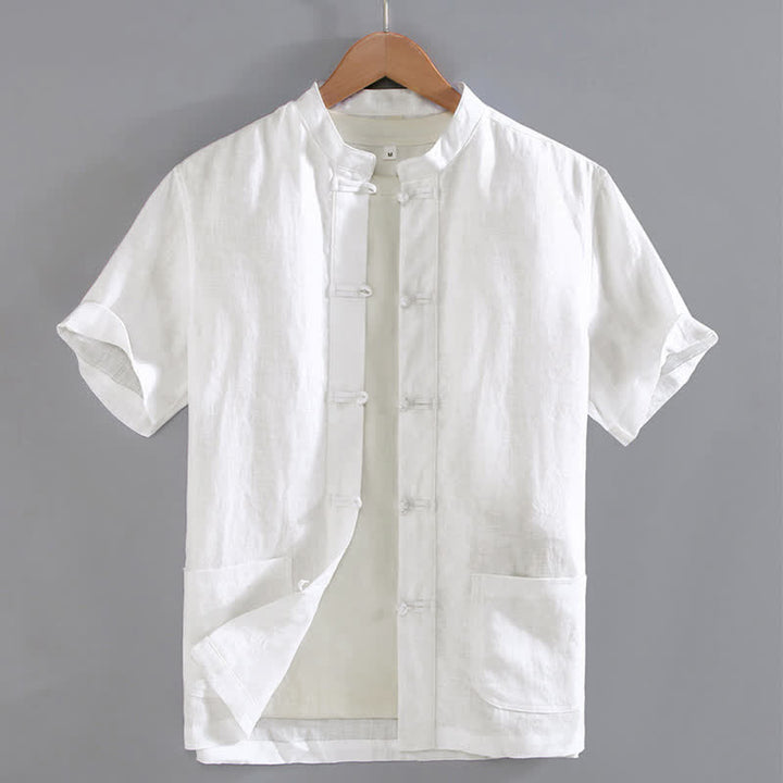 Koszula męska z kieszeniami i guzikami w stylu chińskim z motywem żaby i Buddha Stones w stylu vintage, prosta - Biały - US/UK/AU46， EU56 (5XL) - image 10