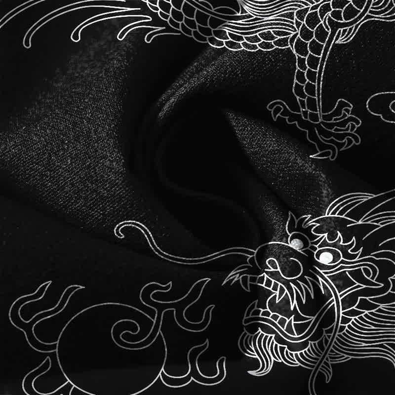 Buddha Stones Spodnie męskie zwężane z czystej bawełny ze wzorem Imperial Dragon i ściągaczem, z kieszeniami - image 6