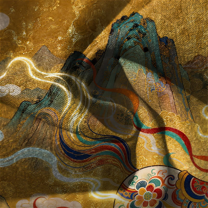 Buddha Stones Spodnie męskie zwężane z czystej bawełny z wzorem białego konia i ściągaczem, z kieszeniami - image 6