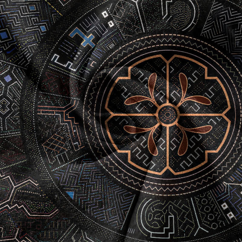 Buddha Stones Koszula męska z krótkim rękawem i krótkim rękawem z bawełny z wzorem mandali w stylu plemiennym, zapinana na pół guzika - image 4