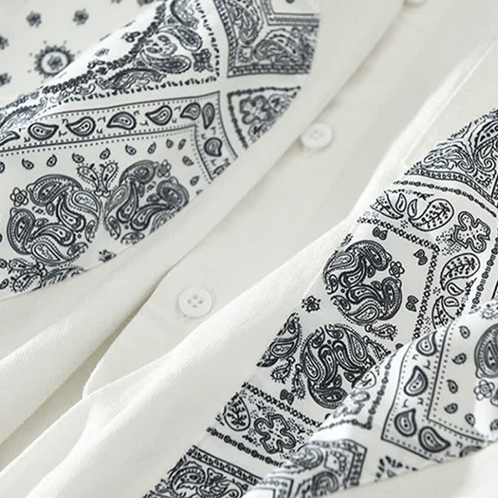 Buddha Stones Koszule męskie z długim rękawem i kieszenią naszytą, w stylu paisley, w stylu casual vintage, z bawełny, zapinane na guziki - image 12